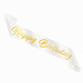 Banda “Happy Birthday” blanca y dorada